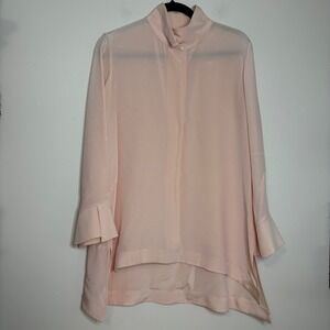 Mona Thalheimer Pink Silk Mock Neck Flared Sleeve Tunic Blouse Top Size S‎